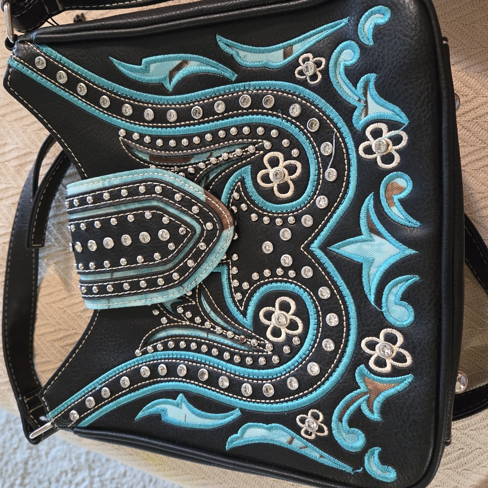 Embroidered Black and Blue Women's Bag